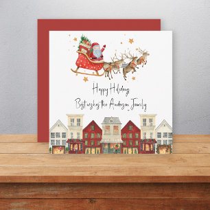 Cute traditional family santa christmas holiday card