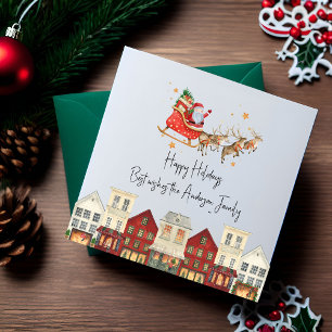 Cute traditional family santa christmas holiday card