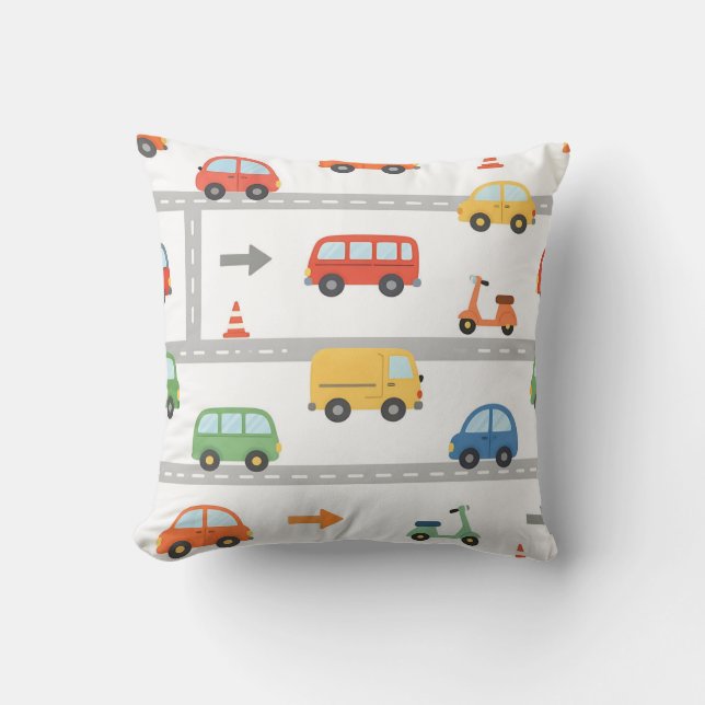 Cute Traffic Road Vehicles Pattern Kids Cushion (Front)