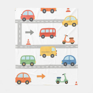 Cute Traffic Road Vehicles Pattern Kids Fleece Blanket