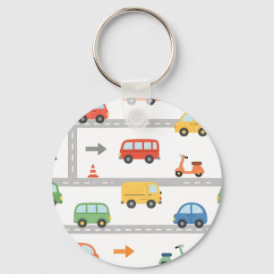 Cute Traffic Road Vehicles Pattern Kids Key Ring
