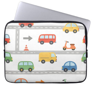 Cute Traffic Road Vehicles Pattern Kids Laptop Sleeve