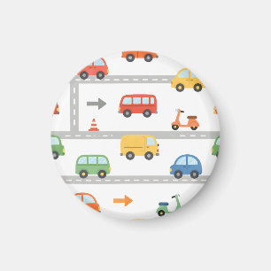 Cute Traffic Road Vehicles Pattern Kids Magnet