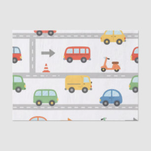 Cute Traffic Road Vehicles Pattern Kids Tissue Paper