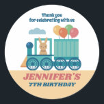 Cute Train and Animal Kids Birthday Party Favour Classic Round Sticker<br><div class="desc">Cute party favours for kids,  boys or girls who train and railway. Perfect for kids birthday party,  party favours and thank you label. You can also customise the text for baby shower or other occasion and party.</div>