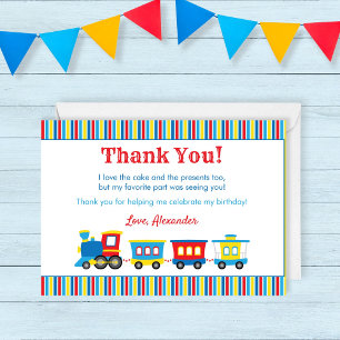 Cute Train Birthday Thank You Card
