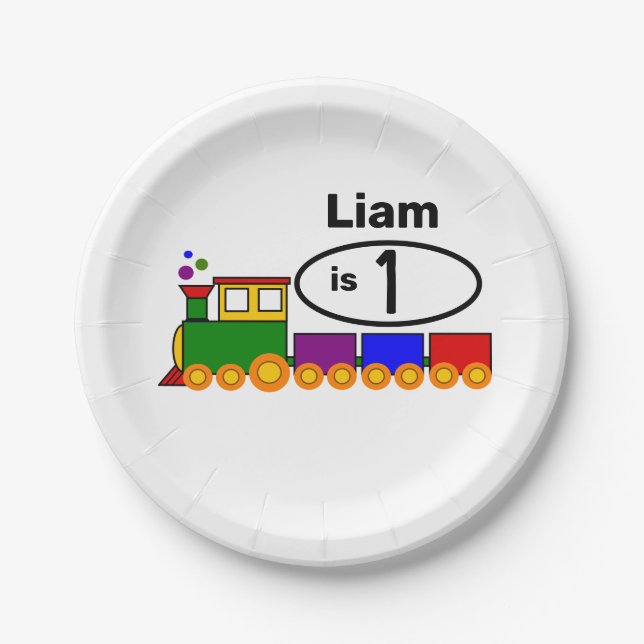 Cute Train Boy's 1st Birthday  Paper Plate (Front)