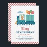 Cute Train Bunny and Balloon Kids Birthday Invitation<br><div class="desc">Cute design for kids,  boys or girls who love dinosaur,  dino cartoon,  T-rex and other dinosaur species. Perfect for Jurassic theme birthday party. You can customise the wording to fit other occasions.</div>
