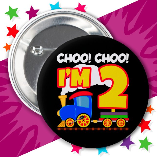 Cute Train Colourful 2nd Birthday Choo Choo I'm 2 6 Cm Round Badge (Creator Uploaded)