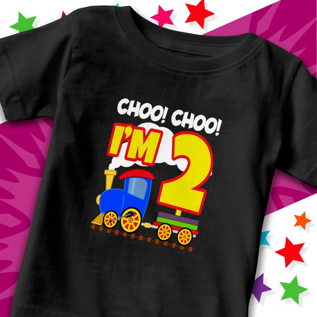 Cute Train Colourful 2nd Birthday Choo Choo I'm 2 Baby T-Shirt (Creator Uploaded)