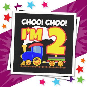 Cute Train Colourful 2nd Birthday Choo Choo I'm 2 Napkin