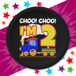 Cute Train Colourful 2nd Birthday Choo Choo I'm 2 Paper Plate