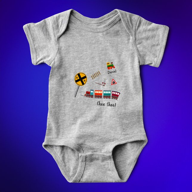 Cute Train Little Boy First Name Choo Choo Baby Bodysuit (Creator Uploaded)