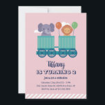 Cute Train Safari Animal Cartoon Kids Birthday Invitation<br><div class="desc">Cute design for kids,  boys or girls who love dinosaur,  dino cartoon,  T-rex and other dinosaur species. Perfect for Jurassic theme birthday party. You can customise the wording to fit other occasions.</div>