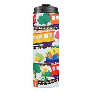 Cute trains and trees pattern blue thermal tumbler