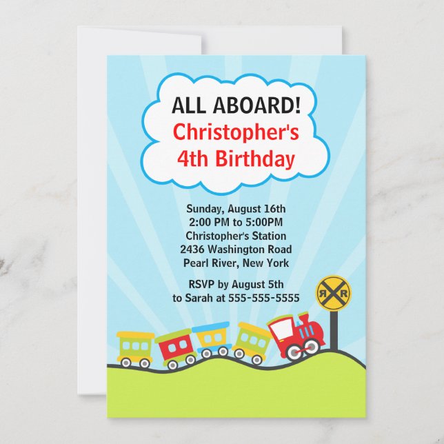 Cute Trains Birthday Party Invitation (Front)
