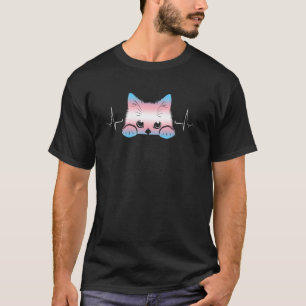 Cute Transgender Cat Peeking Heartbeat LGBTQ+ Prid T-Shirt