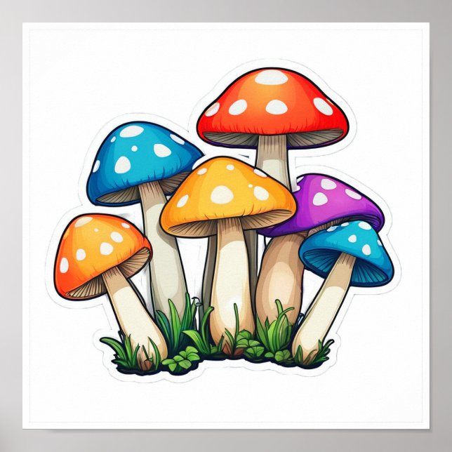 Cute Transparent Mushroom Illustration Poster (Front)