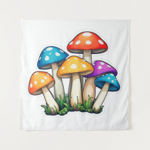 Cute Transparent Mushroom Illustration Tapestry