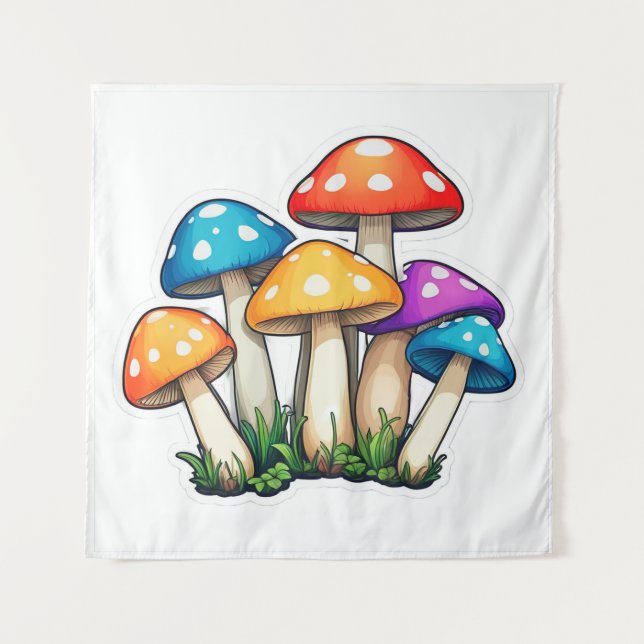 Cute Transparent Mushroom Illustration Tapestry (Front)