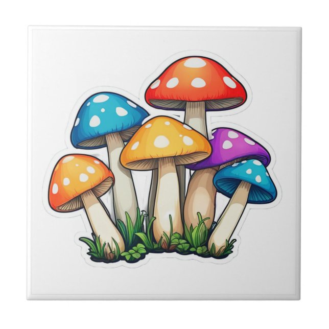 Cute Transparent Mushroom Illustration Tile (Front)