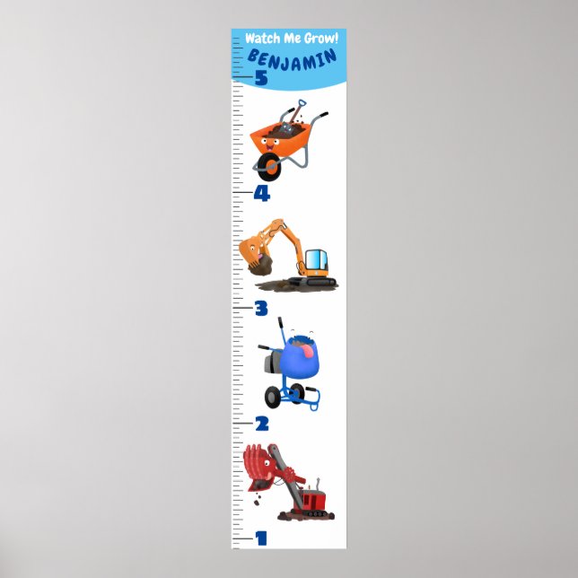 Cute transport cartoon growth chart (Front)
