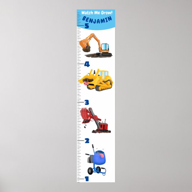 Cute transport cartoon growth chart (Front)