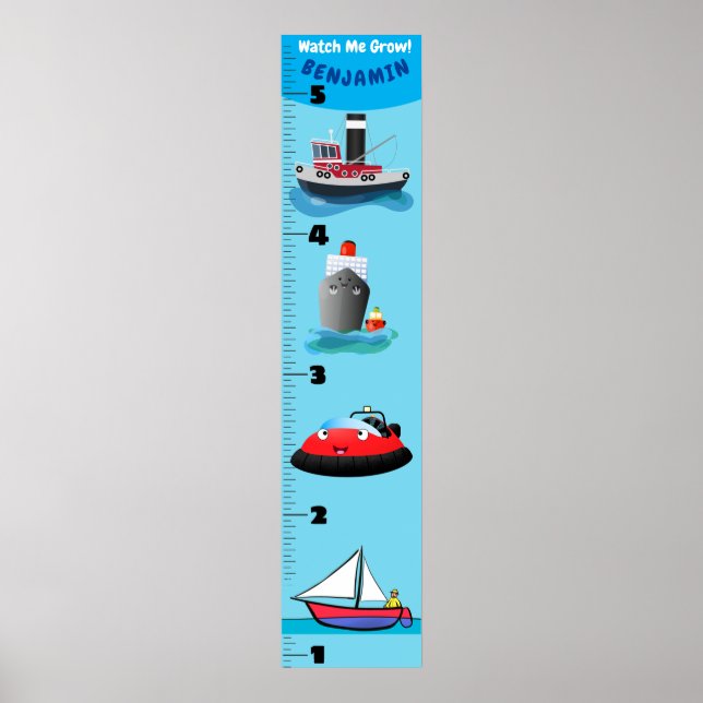 Cute transport cartoon growth chart (Front)