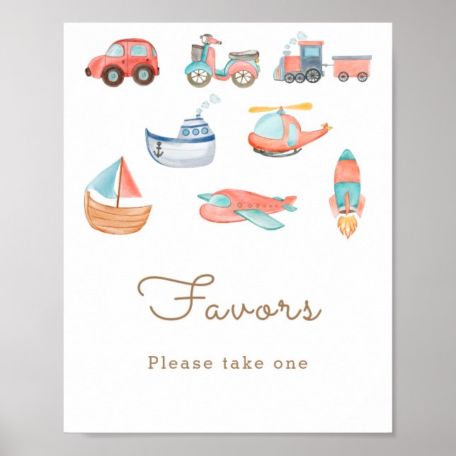 Cute Transportation Boy Birthday Party Favours Poster (Front)