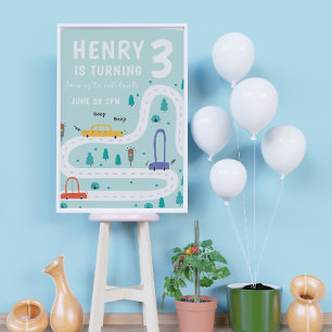 Cute Transportation Card Theme Boy Birthday Poster