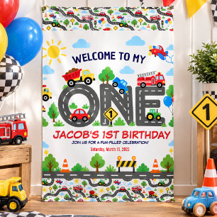 Cute Transportation Cars boy 1st Birthday Banner