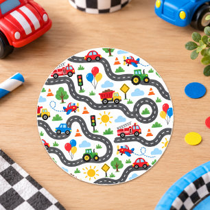 Cute Transportation Cars boy 1st Birthday Classic Round Sticker
