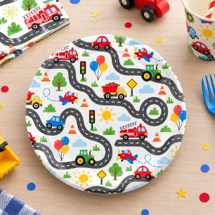 Cute Transportation Cars boy 1st Birthday Paper Plate