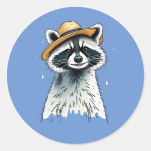 Cute Trash Can Racoon Classic Round Sticker
