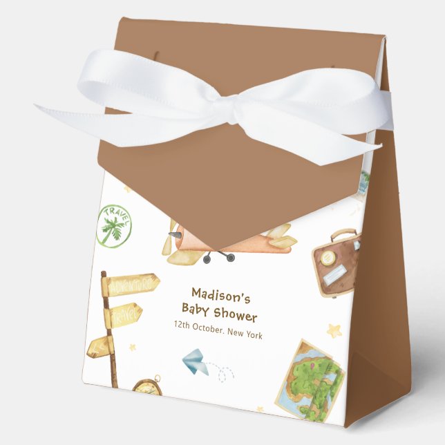 Cute Travel Around The World Airplane Baby Shower  Favour Box (Front)