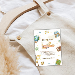 Cute Travel Around The World Airplane Baby Shower Thank You Card