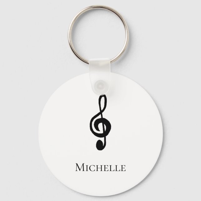 Cute Treble Clef Musical Black White  Key Ring (Front)
