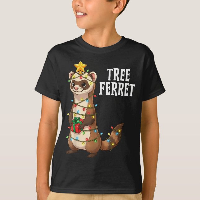 Cute Tree Ferret Christmas Lights Holiday Design  T-Shirt (Front)