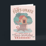 Cute Tree Fort Punny birthday wish for grandson Card<br><div class="desc">Illustrated Tree fort design</div>