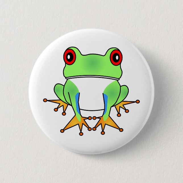 Cute Tree Frog Cartoon Button (Front)
