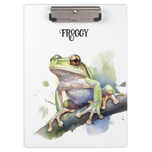 cute tree frog sitting on a branch customisable clipboard