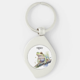 cute tree frog sitting on a branch customisable key ring