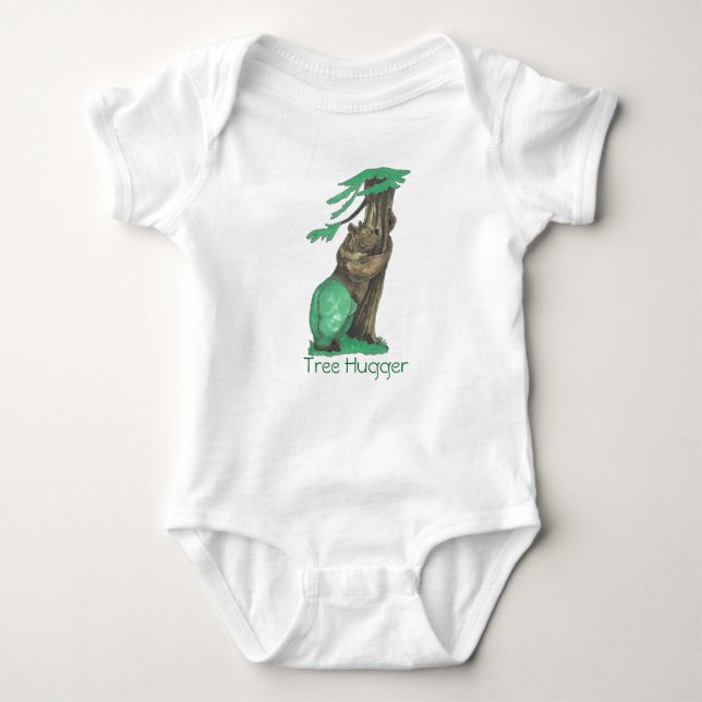 Cute Tree Hugger Bear With Leggings Green Bodysuit (Front)