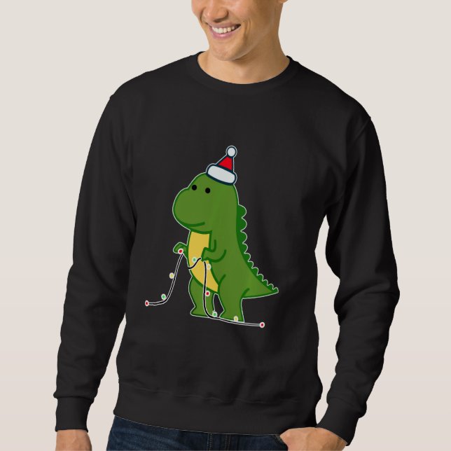 Cute Tree Rex Funny Dinosaur Santa Hat Christmas D Sweatshirt (Front)