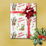 Cute Tree Sloth and Christmas Stocking Kids Wrapping Paper<br><div class="desc">An adorable little tree sloth dressed in red and green Christmas clothing is the main feature on this Holiday wrapping paper for kids. Along with the sloth in a tree is a red and green striped stocking full of goodies, a candy cane, and lots of gold stars. Bright red text...</div>