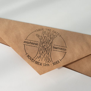 Cute Tree Trunk Initials Save The Date Wedding Self-inking Stamp