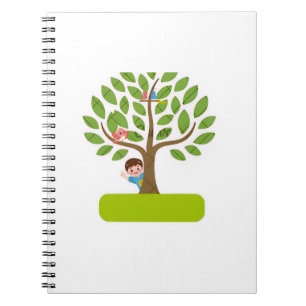 Cute Tree with Kids and Birds T-Shirt Design Notebook