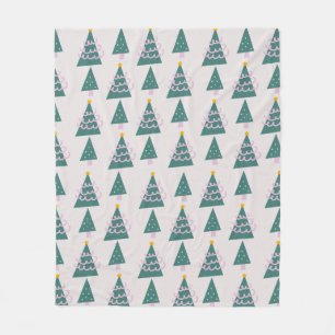 Cute Trees Doodles Pink Green Fleece Blanket