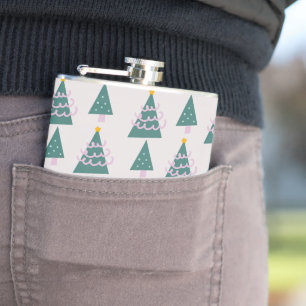 Cute Trees Doodles Pink Green Hip Flask