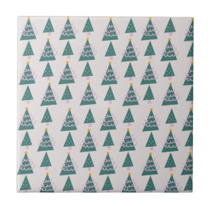 Cute Trees Doodles Pink Green      Tile